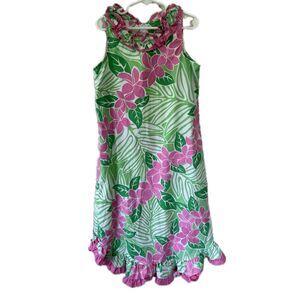 RJC Girls Hawaiian Tropical Flowers Plumeria Lei Ruffle Mu'umu'u Midi Dress M